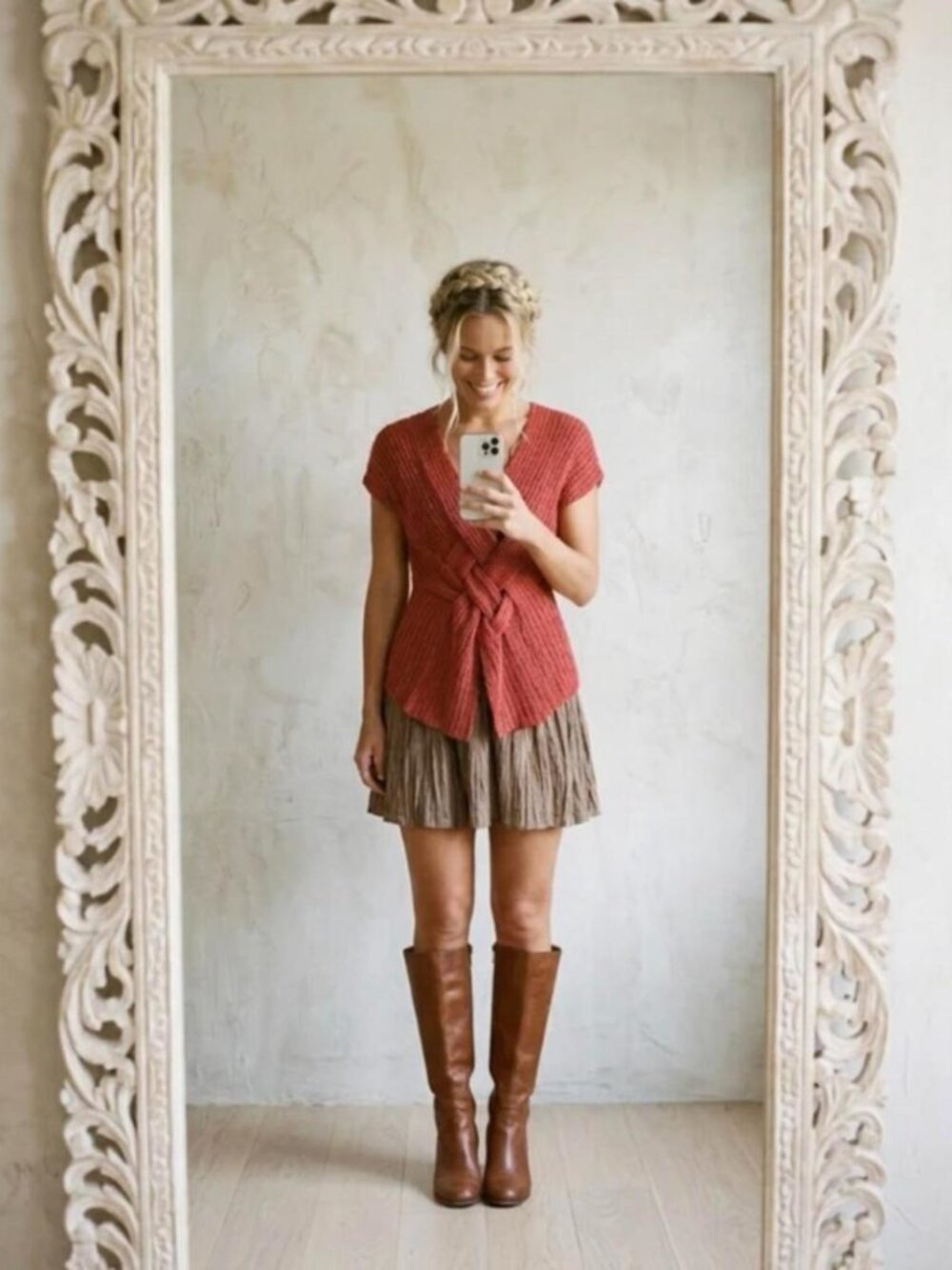 Escio Rust Red Twist Front Knit Sweater Top Anthro Style NWOT S